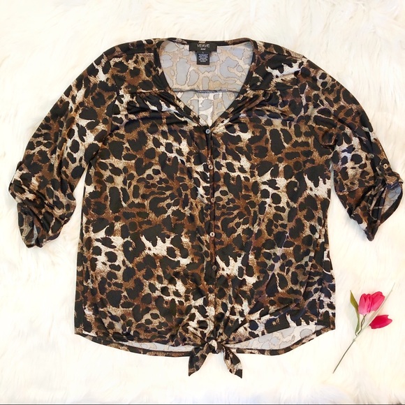 Verve Ami Tops - Verve Ami 3/4 Sleeve Animal Print Blouse Large